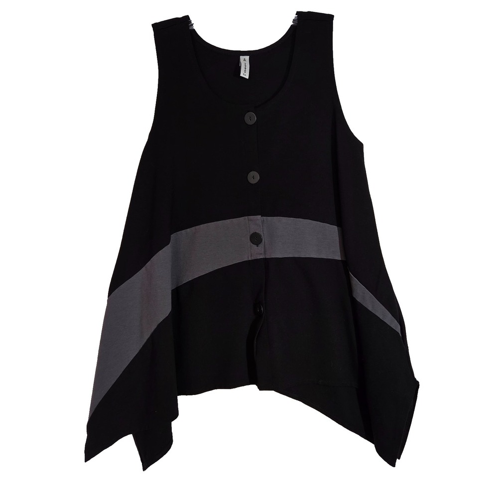 FH Clothing Co. Womens Sm Vest Tank  Lagenlook Color Block Button Front Pockets